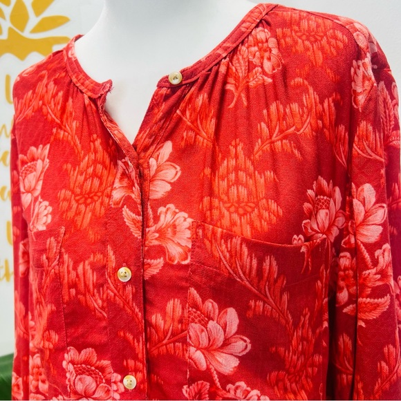 ANTHROPOLOGIE AKEMI + KIN Red Orange Floral Button Down Top Blouse Size Medium - Picture 4 of 10